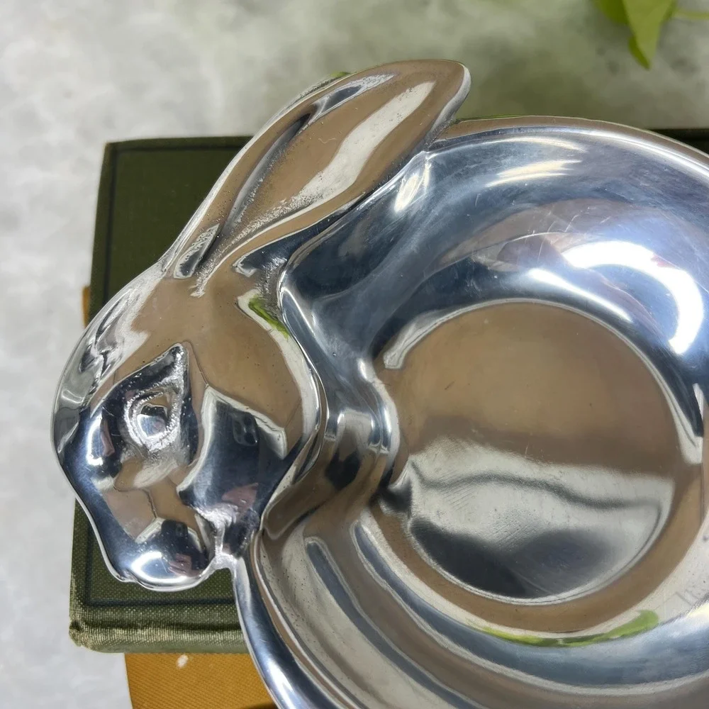 Arthur Court Designs Bunny Childrens Bowl Aluminum Rabbit Dish 6 Inch